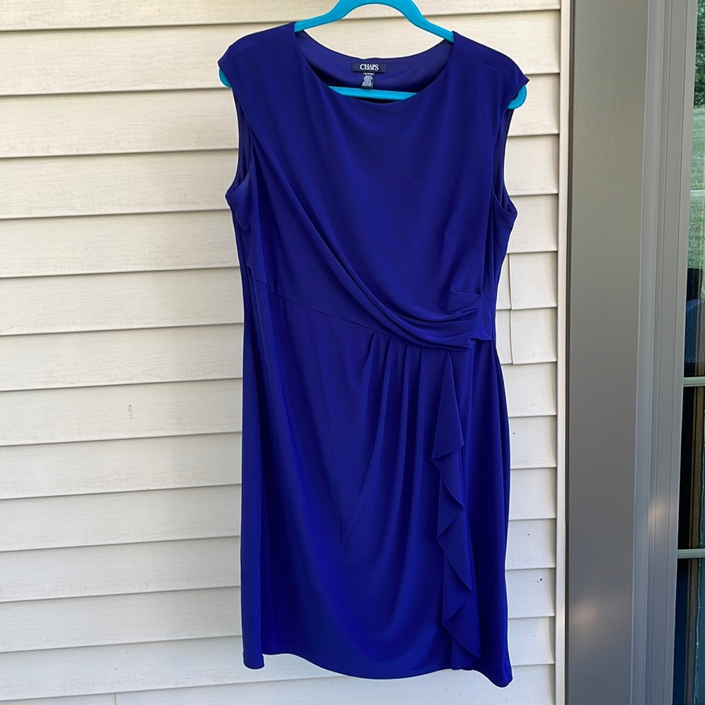 Chaps bright blue sleeveless dress with side ruching